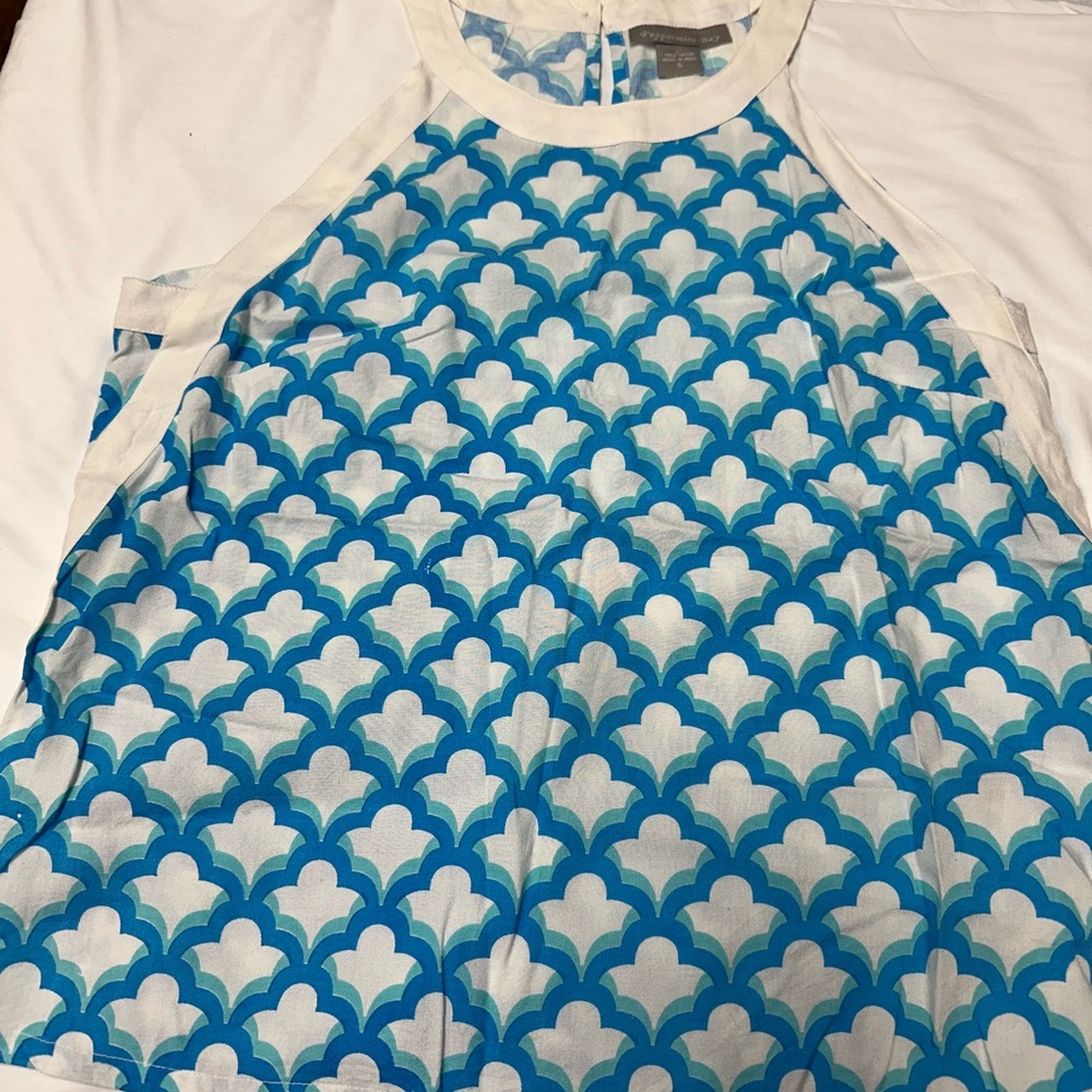 Blue and White Patterned Boutique Women's Top